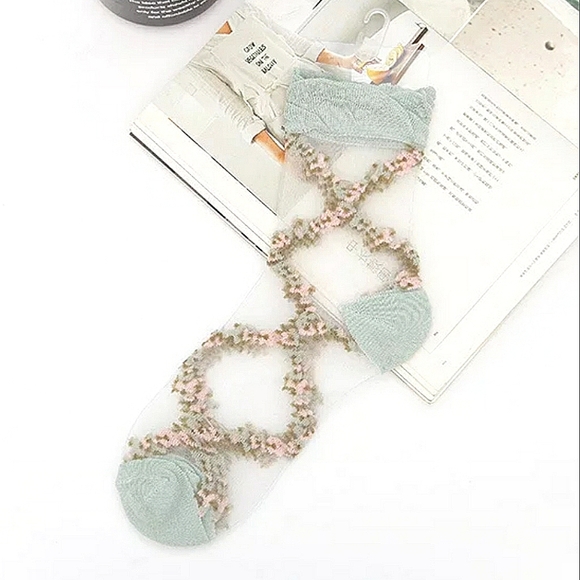 Restocking Soon (Cottage Core Floral Embroidered Sheer Sock) - Picture 6 of 6